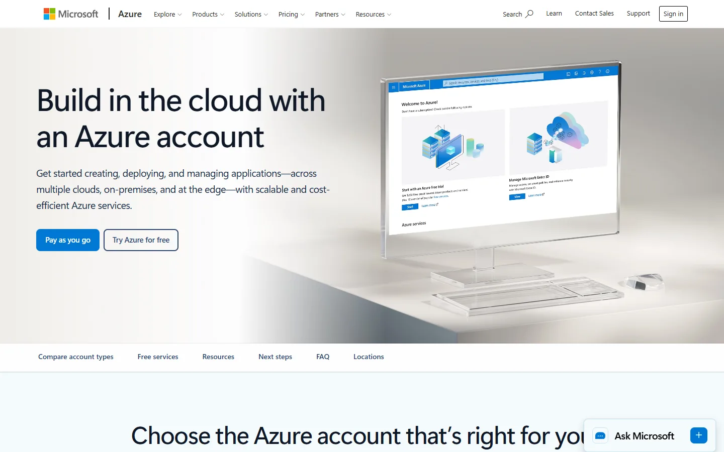 Azure無料アカウントのページを開く