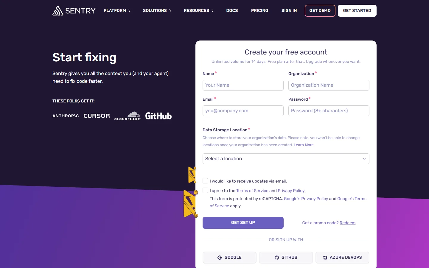 Créez un compte Sentry gratuit