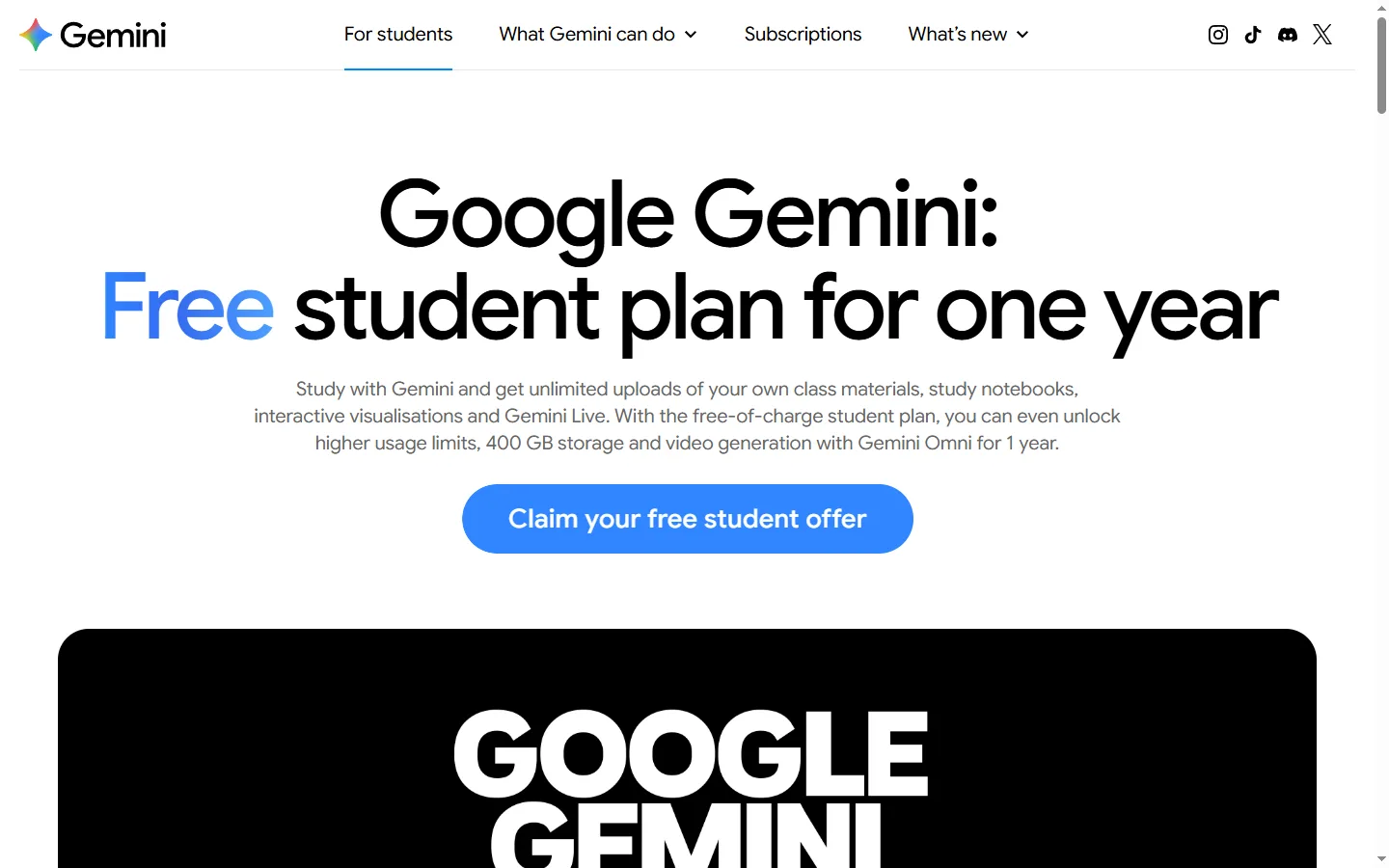 Gemini for Studentsを開く